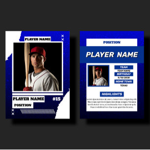 カスタムブルーベースボールトレーディングカード選手プロフィール コーリングカード