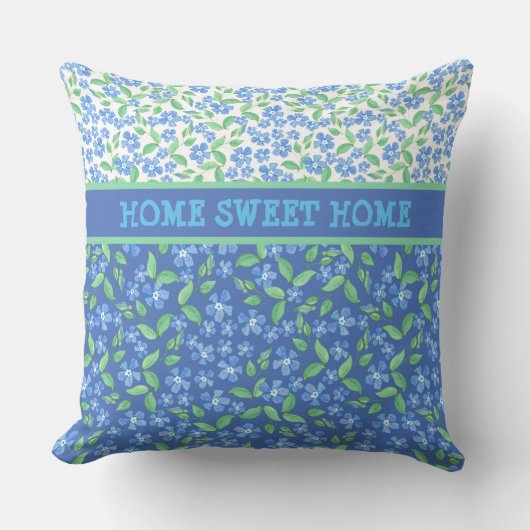 カスタムブルーペリウィンクルズDitsy花の模様 クッション (正面)