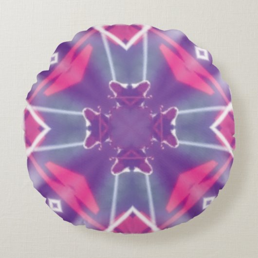 カスタムブルーホワイトクロスデザイン円枕 ラウンドクッション (正面)