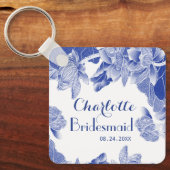 カスタムブルーホワイトフローラブライデスメイド結婚式の引き出物 キーホルダー (正面)