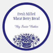 カスタムブルーホワイトヴィンテージ花ベーキングシール ラウンドシール (正面)