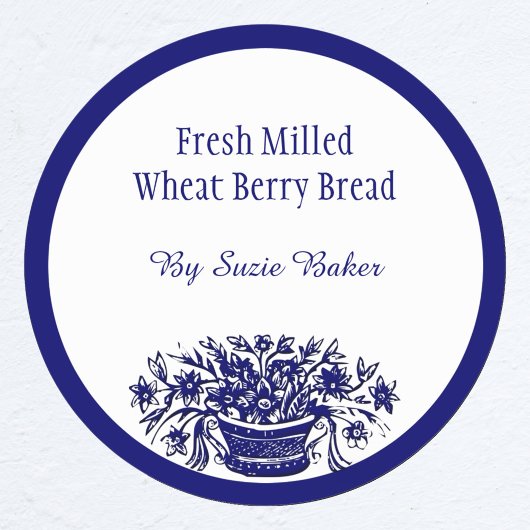 カスタムブルーホワイトヴィンテージ花ベーキングシール ラウンドシール