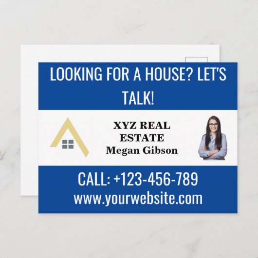 カスタムブルーホワイト実在エステートロゴのプロモーション ポストカード (正面/裏面)