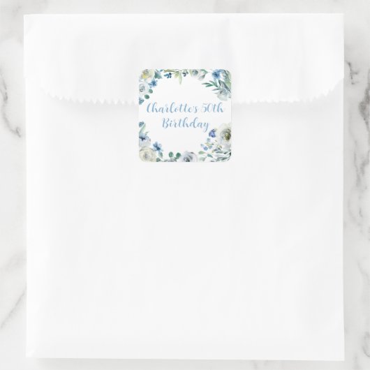 カスタムブルーホワエレガントイトフローラ誕生会 スクエアシール (バッグ)