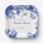 カスタムブルーホワエレガントイトフローラChinoiserie ペーパープレート (正面)