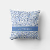 カスタムブルーボタニカルフローラ装飾用クッション クッション (正面)