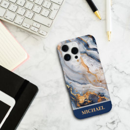 カスタムブルーマーブルゴールドアクセント名入れ iPhone 16 PRO MAXケース