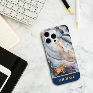 カスタムブルーマーブルゴールドアクセント名入れ iPhone 16 PRO MAXケース
