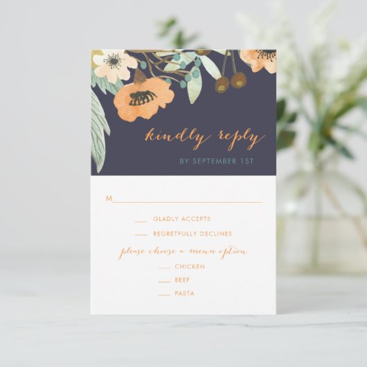 カスタムブルーミングウォーター色RSVPカード 出欠カード (スタンド正面)