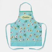 カスタムブルーミントグリーンフローラホワイト水玉模様 エプロン (正面)