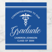 カスタムブルーメディカルスクール卒業パーティー ワインラベル (シングルラベル)