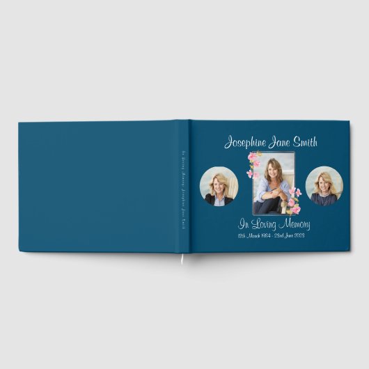カスタムブルーメモリアル写真追悼記念碑 ゲストブック (全面)