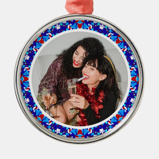 カスタムブルーメリークリスマスハッピー冬の写真 メタルオーナメント (正面)