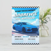 カスタムブルーレースカー誕生日パーティー 招待状 (スタンド正面)