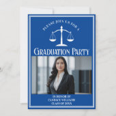 カスタムブルーロースクール卒業写真パーティー 招待状 (正面)