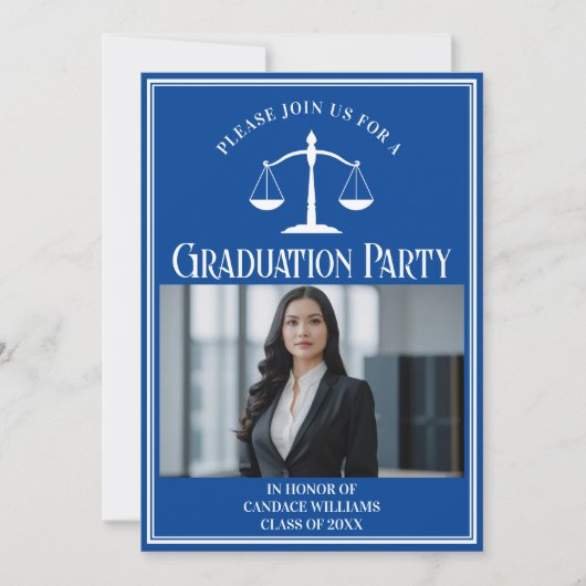 カスタムブルーロースクール卒業写真パーティー 招待状 (正面)