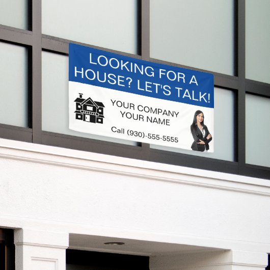 カスタムブルー不動産仲介業者実在エステートマーケティング 横断幕 (ビルの外側)