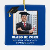 カスタムブルー卒業シニアポートレート写真2025 セラミックオーナメント (正面)