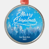 カスタムブルー平和な雪の森メリークリスマス メタルオーナメント (正面)