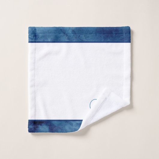 カスタムブルー水カラー白エレガントモノグラムの バスタオルセット (ウォッシュタオル)