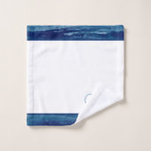 カスタムブルー水カラー白エレガントモノグラムの バスタオルセット (ウォッシュタオル)