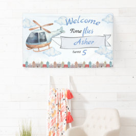 カスタムブルー水彩ヘリコプター男の子の誕生日 横断幕