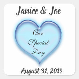カスタムブルー結婚ハートデザイン スクエアシール