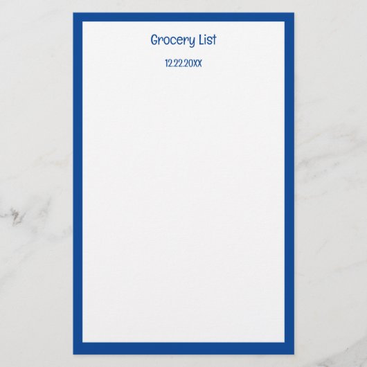 カスタムブルー縁ど食料品ショッピング一覧 便箋 (正面)
