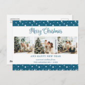 カスタムブルー3つ星クリスマスはがき シーズンポストカード (正面/裏面)