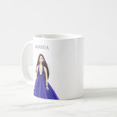 カスタムブルー、ガールスケッチ コーヒーマグカップ (正面左)