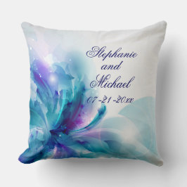 カスタムブルー&パープル結婚抽象芸術枕 クッション