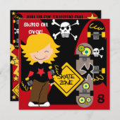 カスタムブロンドスケートボード誕生日招待状 招待状 (正面/裏面)