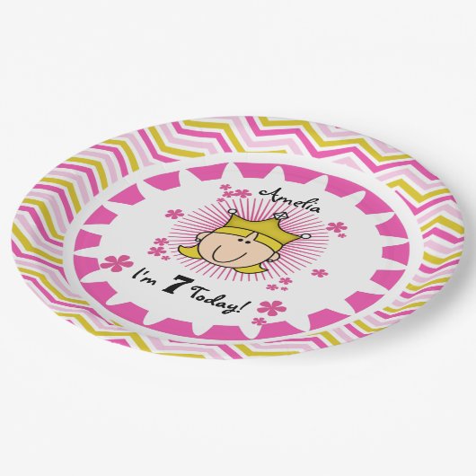 カスタムブロンドプリンセス7番目の誕生日紙プレート ペーパープレート (アングル)