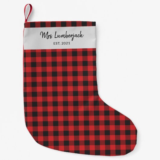 カスタムプレイド黒赤チェックバッファロー名 スモールクリスマスストッキング (正面)