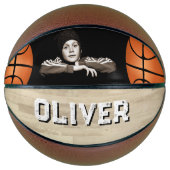 カスタムプレイヤー名ウッドフロア写真 バスケットボール (正面)