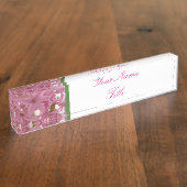 カスタムプレートピンクの花ハイザイン デスクネームプレート (側面)