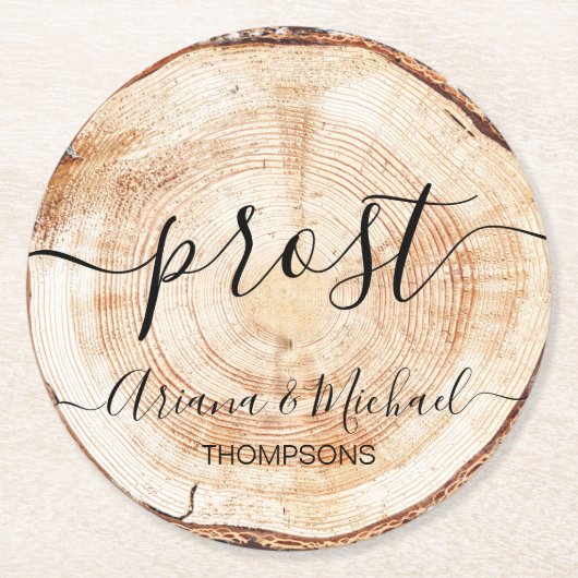 カスタムプロスト結婚ドイツの木目 ラウンドペーパーコースター (正面)
