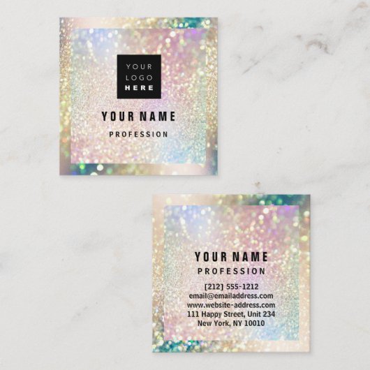 カスタムプロフェッショナルメイクアップアーティストグリッター スクエア名刺 (正面/裏面)
