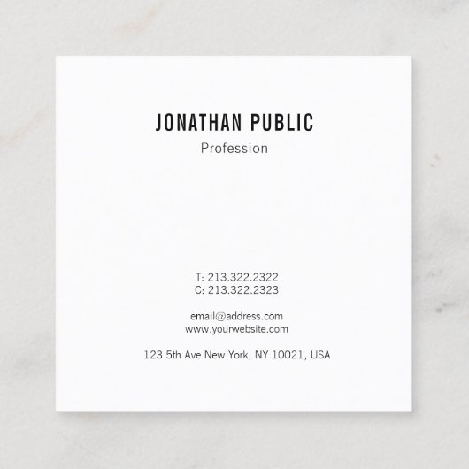 カスタムプロフェッショナルモダンミニマルテンプレート スクエア名刺 (裏面)