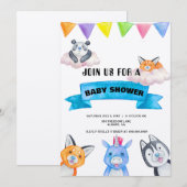 カスタムベイビーアニマル テーマ ベイビーシャワー 招待状 (正面/裏面)