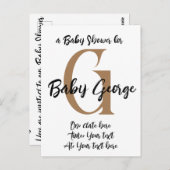 カスタムベビシャワーモノグラム名ミニマル招待状 ポストカード (正面/裏面)