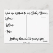 カスタムベビシャワーモノグラム名ミニマル招待状 ポストカード (裏面)