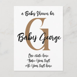 カスタムベビシャワーモノグラム名ミニマル招待状 ポストカード