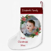 カスタムベビーの写真初めてのクリスマス – 年の名前 スモールクリスマスストッキング (裏面)