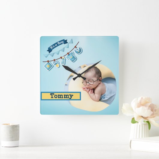 カスタムベビーの写真 – パーソナライズされた スクエア壁時計 (ホーム)