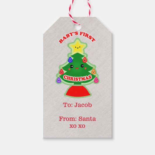 カスタムベビーの初めてのクリスマスギフトラベル ギフトタグ (正面)