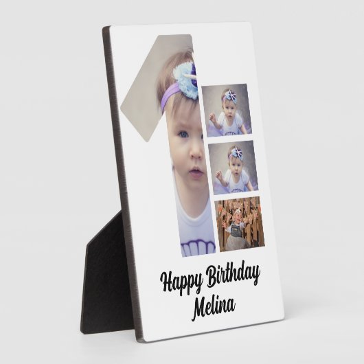 カスタムベビーの最初の誕生日4 Photo collage フォトプラーク (側面)