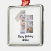 カスタムベビーの最初の誕生日4 Photo collage メタルオーナメント (左)