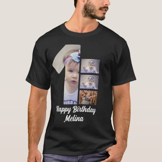 カスタムベビーの最初の誕生日4 Photo collage Tシャツ (正面)