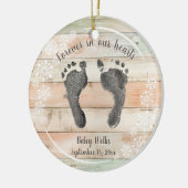 カスタムベビーの足プリント雪片メモリ セラミックオーナメント (左)